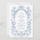 Viktorianischer Verzierter Blumendusty Blue QR Cod Einladung (Vorderseite)