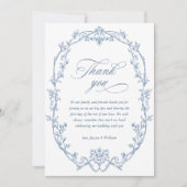 Viktorianischer Verzierter Blumendusty Blue Weddin Dankeskarte (Vorderseite)