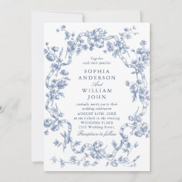 Viktorianischer Verzierter Blumendusty Blue Weddin Einladung