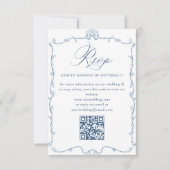Viktorianischer Verzierter Blumendusty Blue Weddin RSVP Karte (Vorderseite)