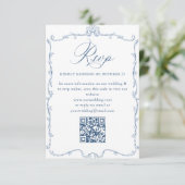 Viktorianischer Verzierter Blumendusty Blue Weddin RSVP Karte (Stehend Vorderseite)
