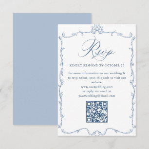 Viktorianischer Verzierter Blumendusty Blue Weddin RSVP Karte