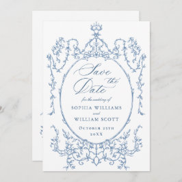 Viktorianischer Verzierter Blumendusty Blue Weddin Save The Date