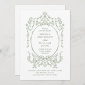 Viktorianischer Verzierter Blumenkohl-Grüne QR-Cod Einladung (Vorne/Hinten)