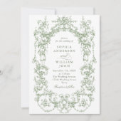 Viktorianischer Verzierter Blumenkohl-Grüne QR-Cod Einladung (Vorderseite)