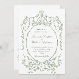 Viktorianischer Verzierter Blumenkohl-Grüne QR-Cod Einladung