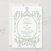 Viktorianischer Verzierter Blumenkohl-Grüne QR-Cod Einladung (Vorderseite)