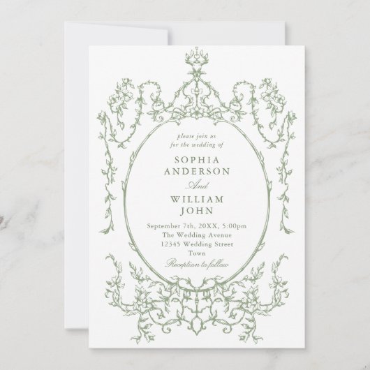 Viktorianischer Verzierter Blumenkohl-Grüne QR-Cod Einladung (Vorderseite)