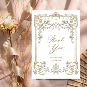 Viktorianischer verzierter Blumenrahmen Hochzeit Dankeskarte
