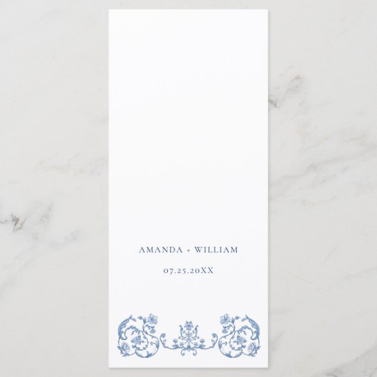 Viktorianischer Verzierter Grace Blauer Hochzeitst Menükarte (Rückseite)