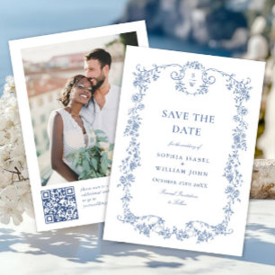 Viktorianischer Verzierter Grace Blue Floral QR Co Save The Date