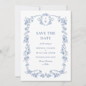 Viktorianischer Verzierter Grace Blue Floral QR Co Save The Date (Vorderseite)