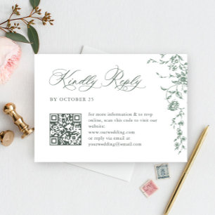 Viktorianischer Verzierter Grace Floral Sage QR Co RSVP Karte