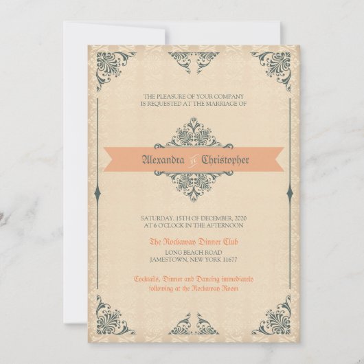 Viktorianischer Vintage Hochzeit Einladung (Vorderseite)