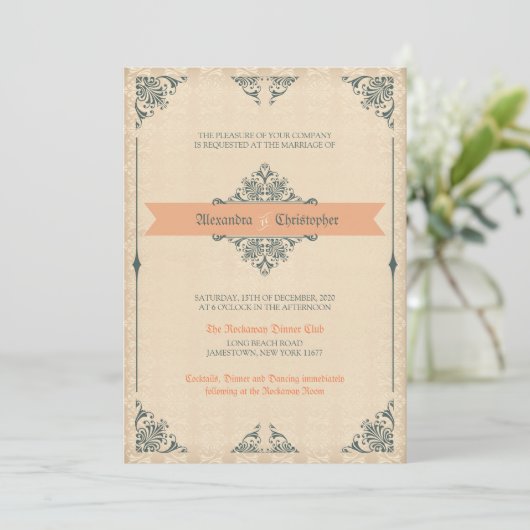 Viktorianischer Vintage Hochzeit Einladung (Stehend Vorderseite)