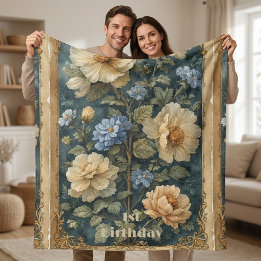 Viktorianischer Vintage Soft Ivory Pfingstrose Eng Sherpadecke