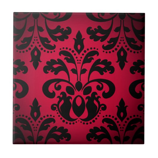 Viktorianischer Vintager Damast aus schwarz und ro Fliese (Vorderseite)