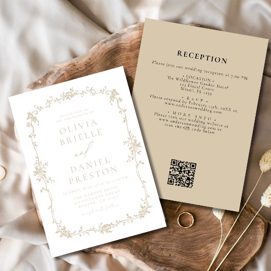 Viktorianischer Vintager QR Code Goldflorensehen Einladung