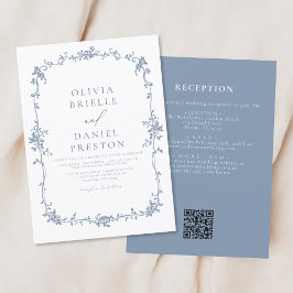 Viktorianischer Vintager QR-Code Hochzeit mit Blau Einladung
