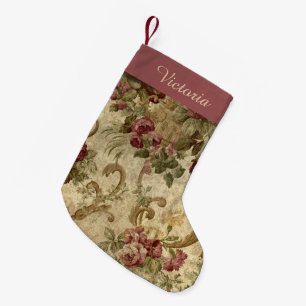 Viktorianischer Vintager Wein mit Blumen mit Namen Kleiner Weihnachtsstrumpf