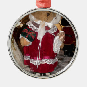 Viktorianischer Weihnachtsbär hält Puppe Vintage Ornament Aus Metall