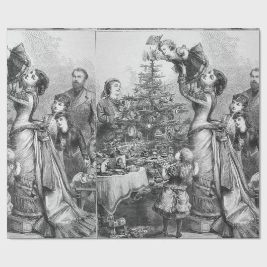 Viktorianischer Weihnachtsbaum-Star Geschenkpapier (Flach)