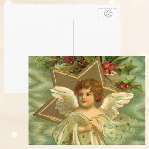 Viktorianischer Weihnachtsengel mit Vintage-Goldst Feiertagspostkarte