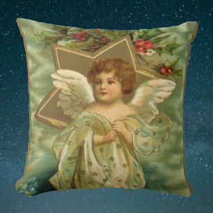 Viktorianischer Weihnachtsengel mit Vintage-Goldst Kissen