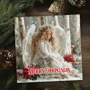 Viktorianischer Weihnachtsengel rot weiß gold eleg Feiertagskarte