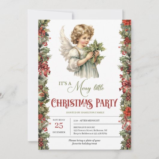 Viktorianischer Weihnachtsgel mit Heiligbeere Einladung (Vorderseite)