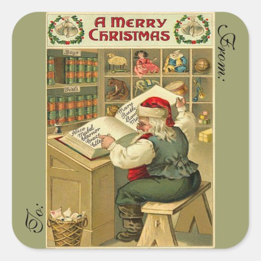 Viktorianischer Weihnachtsgeschenk-Tag Quadratischer Aufkleber (Vorderseite)