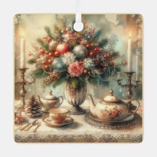 Viktorianischer Weihnachtskost Ornament Aus Metall (Vorderseite)