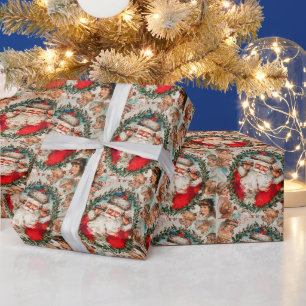 Viktorianischer Weihnachtsmann am Telefon mit Kind Geschenkpapier