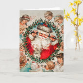 Viktorianischer Weihnachtsmann am Telefon mit Kind Karte (Gelbe Blume)