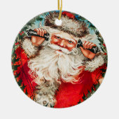 Viktorianischer Weihnachtsmann am Telefon mit Kind Keramik Ornament (Vorne)