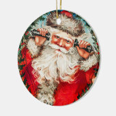Viktorianischer Weihnachtsmann am Telefon mit Kind Keramik Ornament (Links)