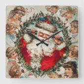 Viktorianischer Weihnachtsmann am Telefon mit Kind Quadratische Wanduhr (Vorderseite)