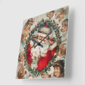 Viktorianischer Weihnachtsmann am Telefon mit Kind Quadratische Wanduhr (Winkel)