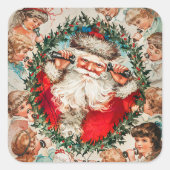 Viktorianischer Weihnachtsmann am Telefon mit Kind Quadratischer Aufkleber (Vorderseite)