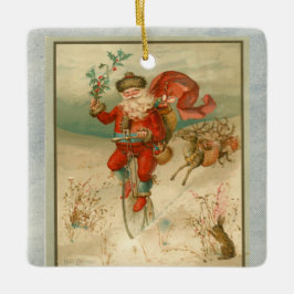 Viktorianischer Weihnachtsmann auf dem Rad Keramikornament