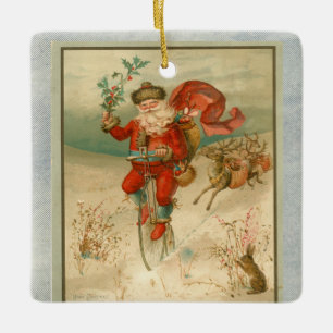 Viktorianischer Weihnachtsmann auf dem Rad Keramikornament