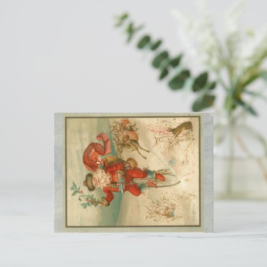 Viktorianischer Weihnachtsmann auf dem Rad Postkarte (Stehend Vorderseite)