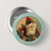 Viktorianischer Weihnachtsmann - Hell-Türkis-Rand Button (Vorne & Hinten)