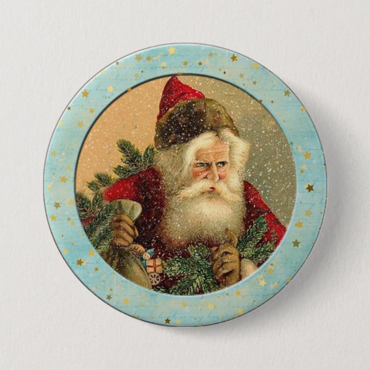 Viktorianischer Weihnachtsmann - Hell-Türkis-Rand Button (Vorderseite)