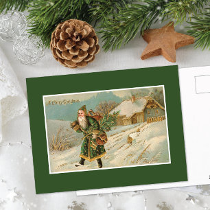 Viktorianischer Weihnachtsmann in grüner Robe Feiertagspostkarte