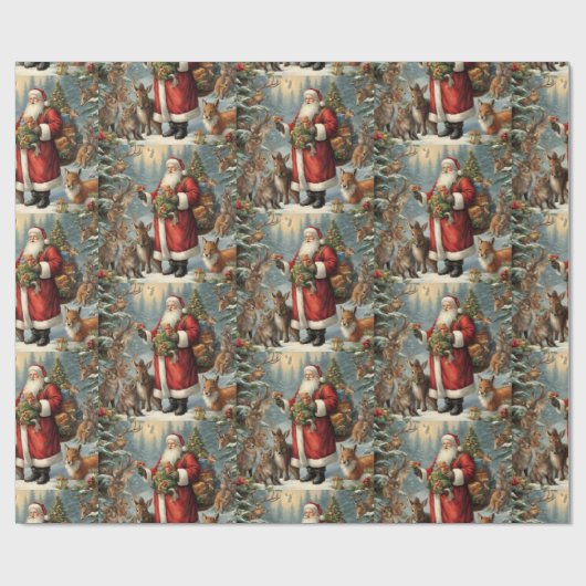 Viktorianischer Weihnachtsmann mit anwesenden Tier Geschenkpapier (Flach)