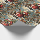 Viktorianischer Weihnachtsmann mit anwesenden Tier Geschenkpapier (Ecke)
