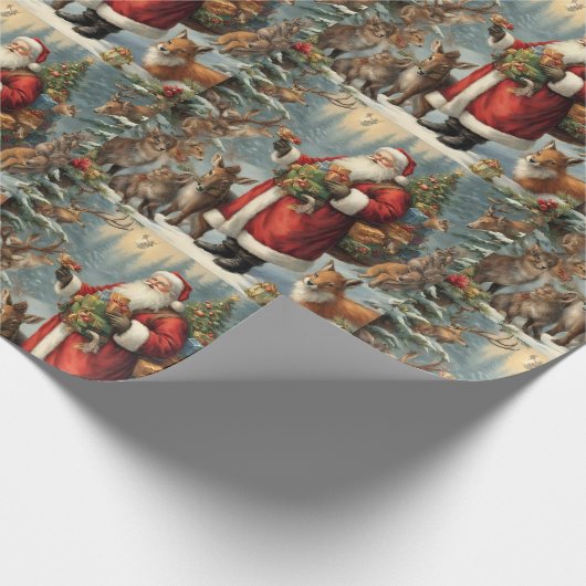 Viktorianischer Weihnachtsmann mit anwesenden Tier Geschenkpapier (Ecke)
