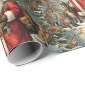 Viktorianischer Weihnachtsmann mit anwesenden Tier Geschenkpapier (Rolleneckpunkt)