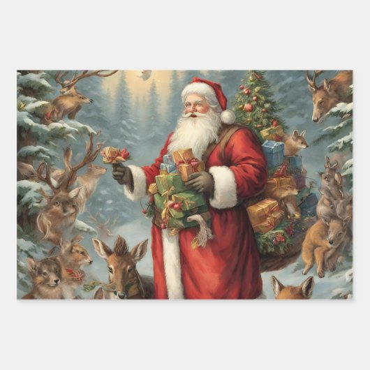 Viktorianischer Weihnachtsmann mit anwesenden Tier Geschenkpapier Set (Vorderseite 3)
